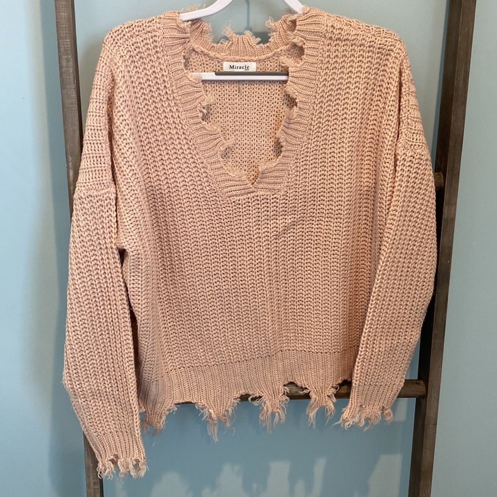 Lightweight Peach Fringed Sweater